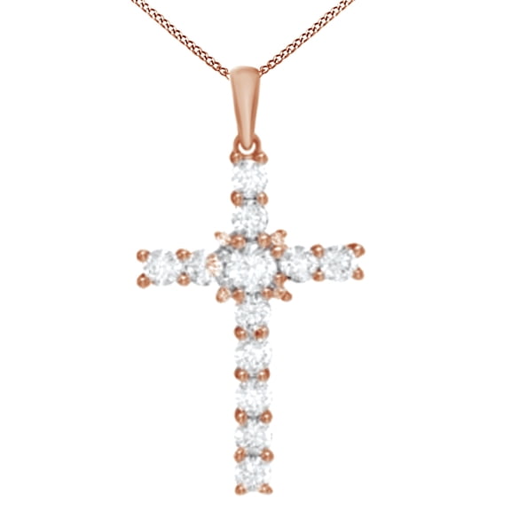 AFFY White Natural Diamond Cross Pendant in 10K Rose Gold (7/8 Cttw)