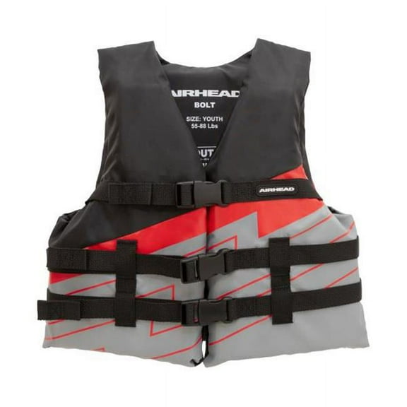 3008403ABR Bolt 4-Buckle Life Youth Vest, Black, Grey & Orange
