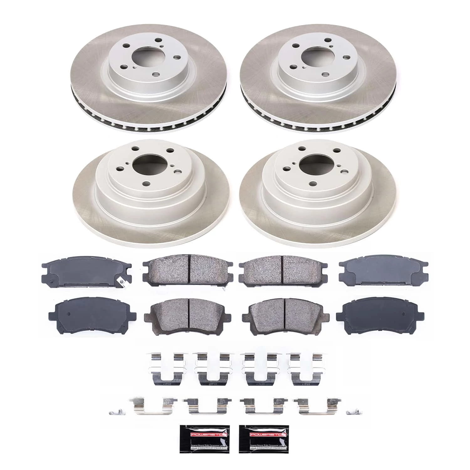 PowerStop Front and Rear Semi-Coated Rotor and Low-Dust Ceramic Brake Pad Kit SC1121