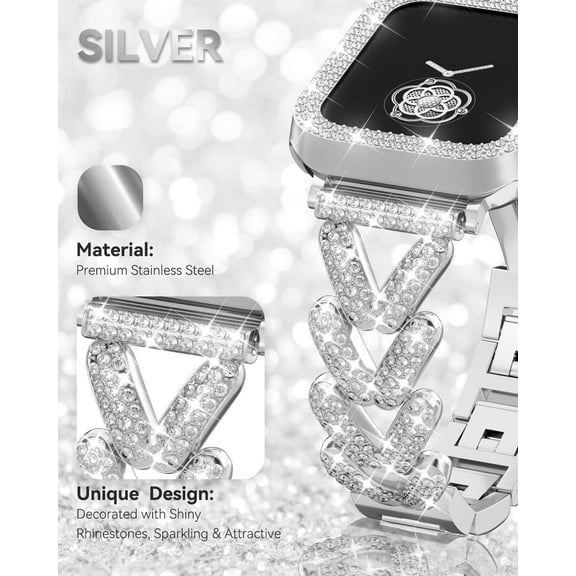 RTHG-V-800PCS Diamond Encrusted Metal Band and Case, Compatible with Apple Watch 38mm-49mm (10/1/SE/Ultra 2 Series)-Bling Gold Women's Jewellery Strap, Luxury iWatch Bracelet with Screen Protector Ca