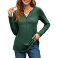 thumbnail image 2 of Fancyglim V Neck Henley Shirts for Women Long Sleeve Tunic Tops Causal Blouse Green S, 2 of 5