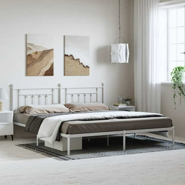 vidaXL 12" White King Size Metal Bed Frame with Headboard No Mattress