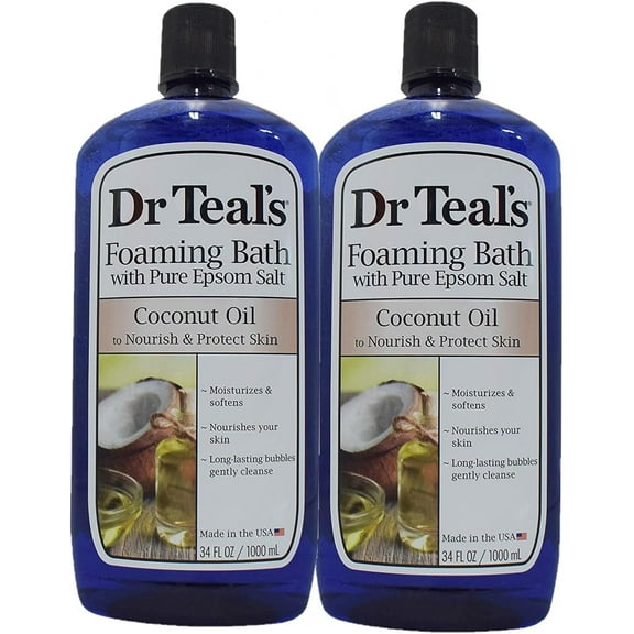 Dr. Teals Coconut Oil Foaming Bath Gift Set (2 Pack, 34 oz ea.) - Essential Oils Nourish & Protect Your Skin - Relieve Stress & Revitalize Tired, Achy Muscles at Home - Long Lasting Bubbles