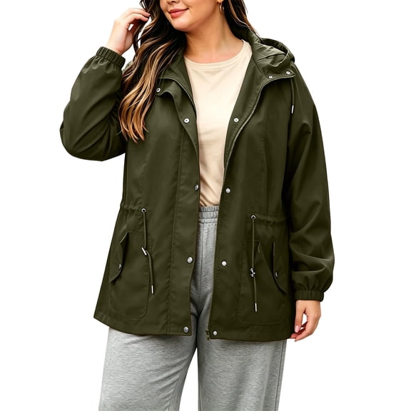 Luvrsol Plus Size Womens Waterproof Rain Jacket Outdoor Jacket Lightweight Hooded Rain Coat for Camping L-5XL