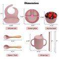 thumbnail image 7 of Baby Led Weaning Supplies, 6pcs Silicone Baby Feeding Set Include Baby Feeding Suction Bowl and Divided Toddler Plate, Baby Spoon, Fork, Bib, Sippy Cup with Straw and Lid, Food Grade BPA Free, Pink, 7 of 7