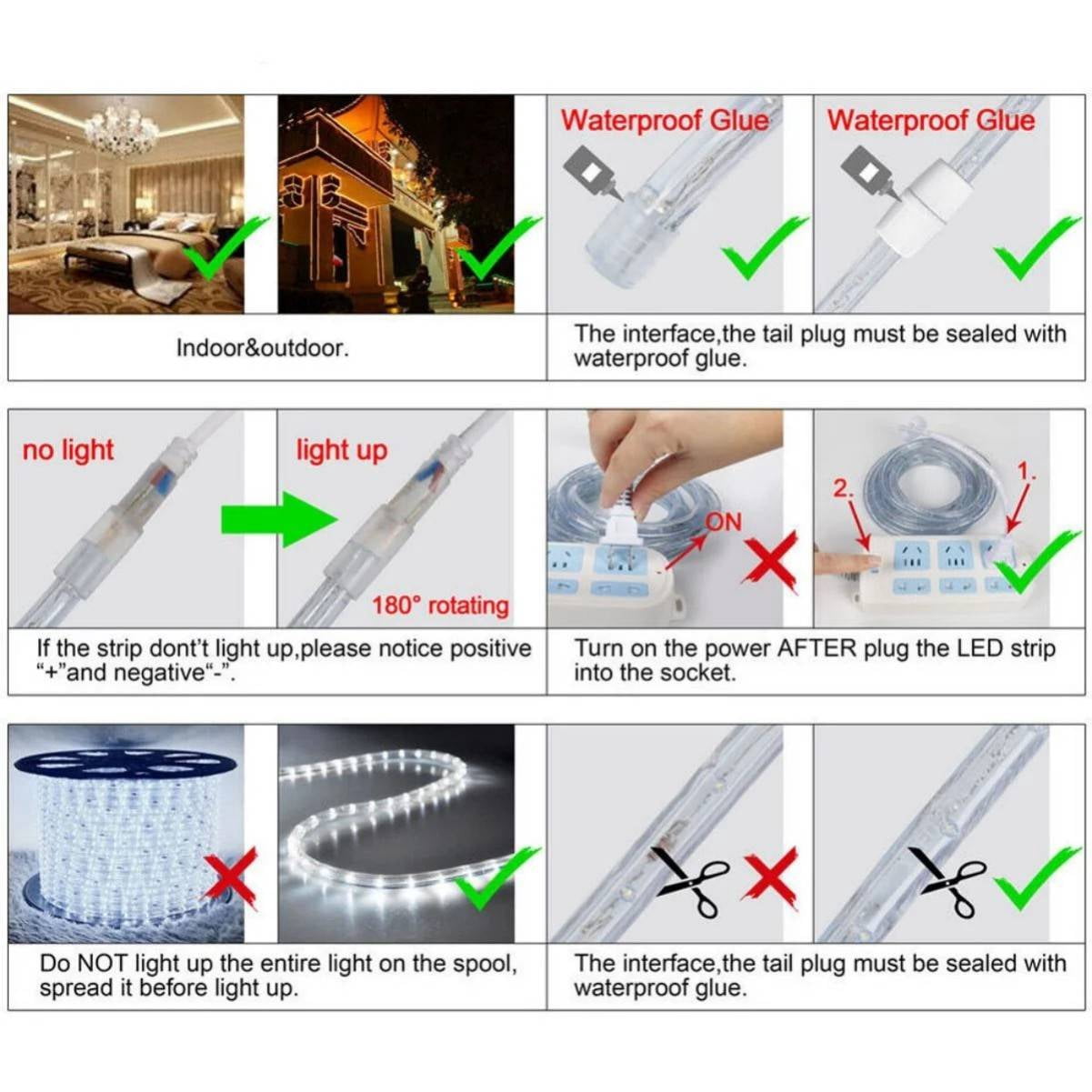 LED Rope Light 50/100/150/300ft Waterproof 110V Garden Outdoor Holiday Lighting