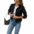 thumbnail image 1 of Gureui Women Loose Denim Jacket,Casual Solid Color Lapel Collar Long Sleeve Button Down Chest Pockets Autumn Jean Jacket, 1 of 4