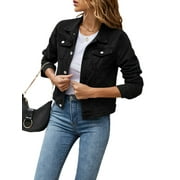 Women Juniors Denim Jacket Shacket Solid Color Long Sleeve Button Down Jean Casual Jacket with Pockets