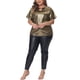 thumbnail image 2 of Blusa metálica de talla grande para mujeres, con cuello redondo y abertura, camiseta de manga corta, blusas de fiesta, top 1X dorado, 2 of 6