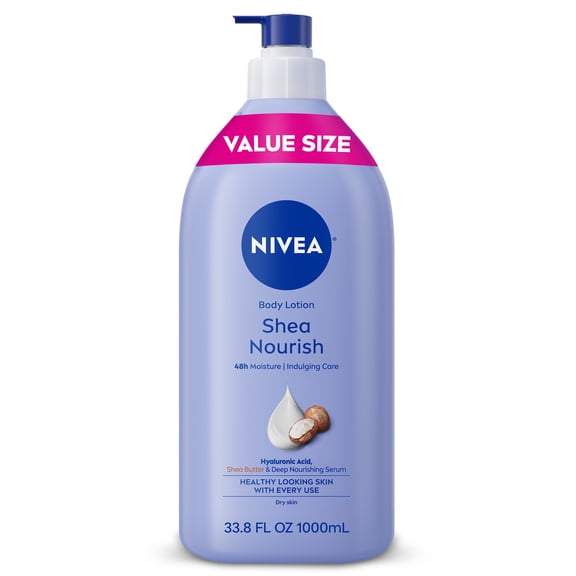 NIVEA Shea Nourish Body Lotion for Dry Skin with Hyaluronic Acid and Shea Butter, Value Size 33.8 fl oz