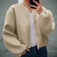 thumbnail image 4 of GEWSEY Womens Cropped Bomber Jacket Casual Zip Up Varsity Jackets Trendy Outwear Coats with Welt Pockets (Khaki, L), 4 of 5