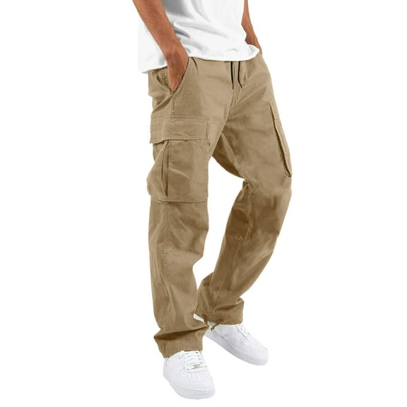 Caqnni Mens Cargo Pants Casual Outdoor Hiking Pants for Men Joggers Sweatpants(Khaki,3XL)