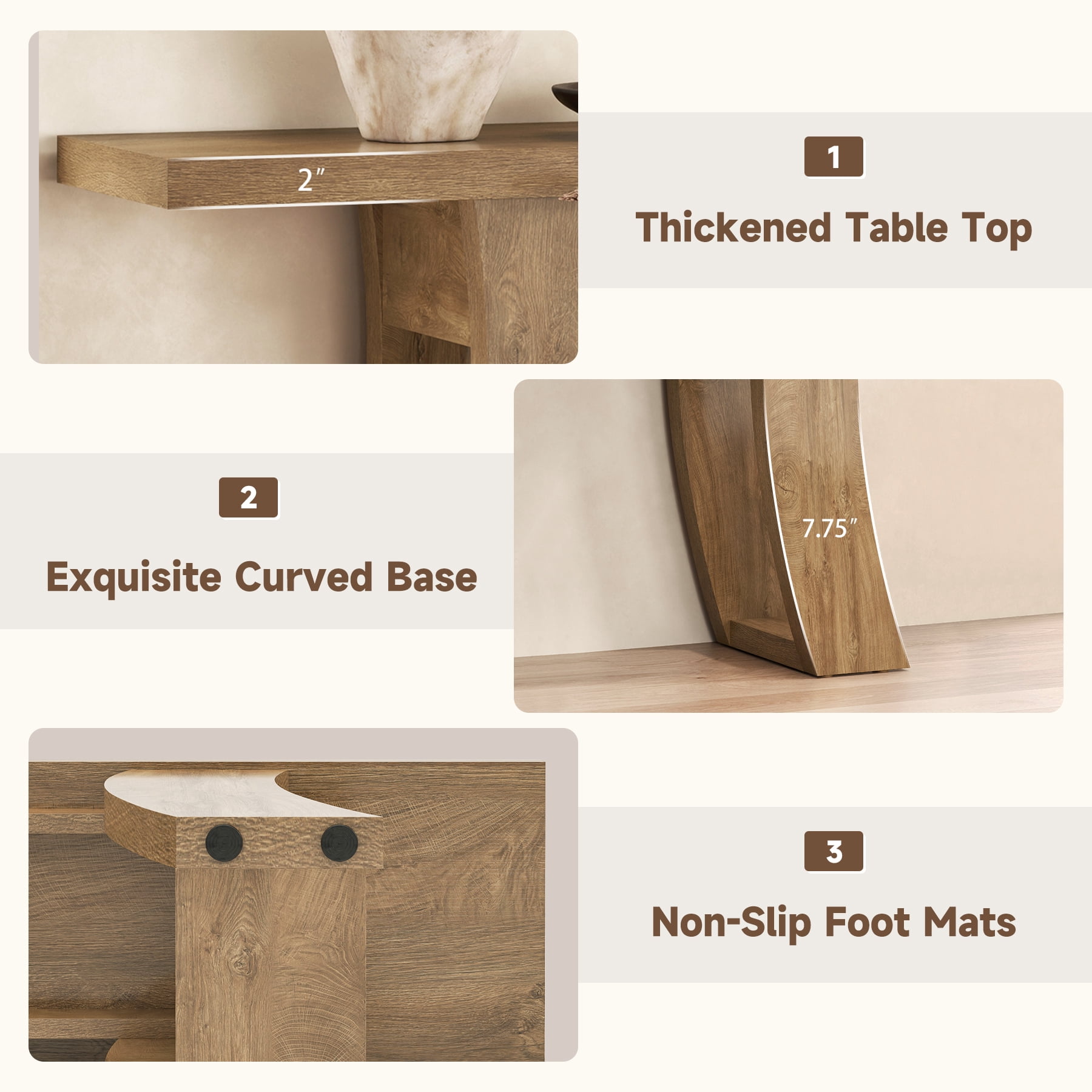 Epecoya 70.9 inch Farmhouse Wood Console Table - Light Brown Oak Entryway Sofa Table with Curved Base for Living Room or Hallway
