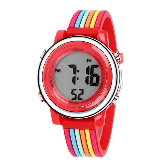 Ovvel Girls Watch – Pretty and Cute Kids Cartoon Digital Wristwatch With Teaching Display Time Teacher - Colorful Stripes