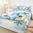 thumbnail image 3 of Manfei Merry Christmas Queen Sheet Sets,Cute Blue Gnome Flat Sheet,Rustic Xmas Flower Queen Fitted Sheet For Girls Teens,Microfiber Bedroom Decor,4-Piece, 3 of 7
