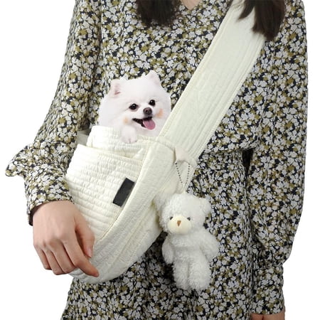 Small Dog Carrier Sling Cat Sling-dog Slings For Carrying Dogs-adjustable Strap Hand Free Pet Puppy Outdoor Traveling Subway (white Canvas-adjustable Strap)