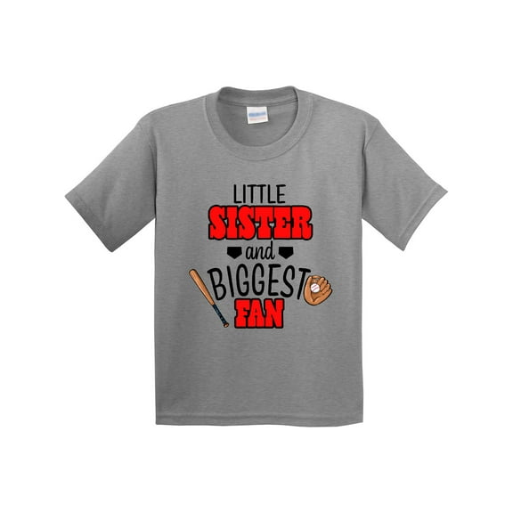Inktastic Little Sister and Biggest Fan Baseball Glove and Bat Youth T-Shirt