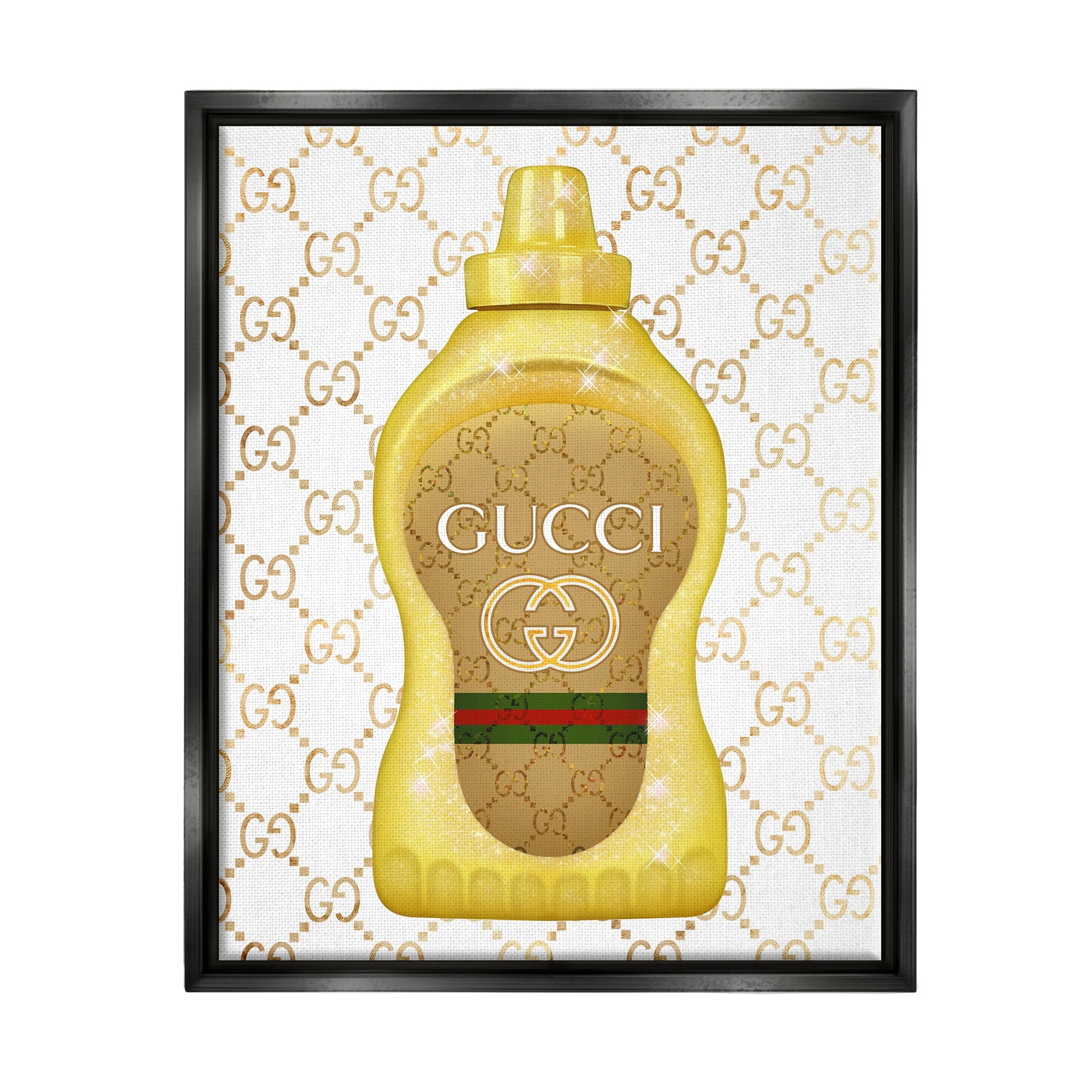 Stupell Industries Fashionable Brunch Condiment Patterned Glam Emblem Graphic Art Metallic Gold Floating Framed Canvas Print Wall Art, Design by Ziwei Li