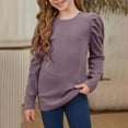 thumbnail image 4 of Cute Shirts for Girls New Tween Girls Ribbed Long Sleeve T Shirt Loose Crewneck Casual Tunic Tops Trendy Kids Pullover Cute Blouse Purple 5 Years, 4 of 9