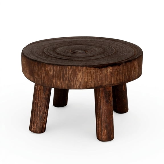 Aemutady Dark Burnished Wood Plant Riser Stands, 5.5" Mini Round Stool Bonsai Holder, Solid Wood Display Shelf for Indoor Outdoor Office Decor