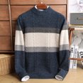 thumbnail image 5 of Suéter de cachemira para hombre, 100 % lana pura, cuello redondo, otoño e invierno, grueso, a rayas, color a juego, jersey de punto coreano, 5 of 5