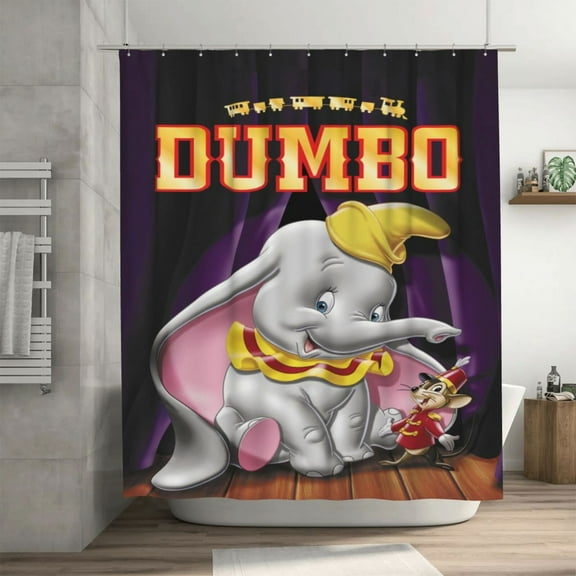 Dumbo Shower Curtain Cartoon Art Bath Shower Curtains with 12 Hooks, Waterproof Washable Polyester Bathroom Home Decor Set 72x72 Inch, Iron