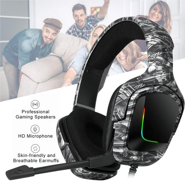 pitrice Gaming Headset Stereo Gaming Headset Comfortable with Microphone Head-mounted Desktop Computer Accessories No.2
