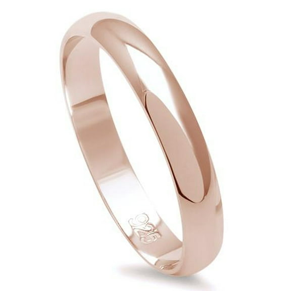 Rose Gold-Tone Sterling Silver Round Plain Bridal Band Ring 3MM Size 8