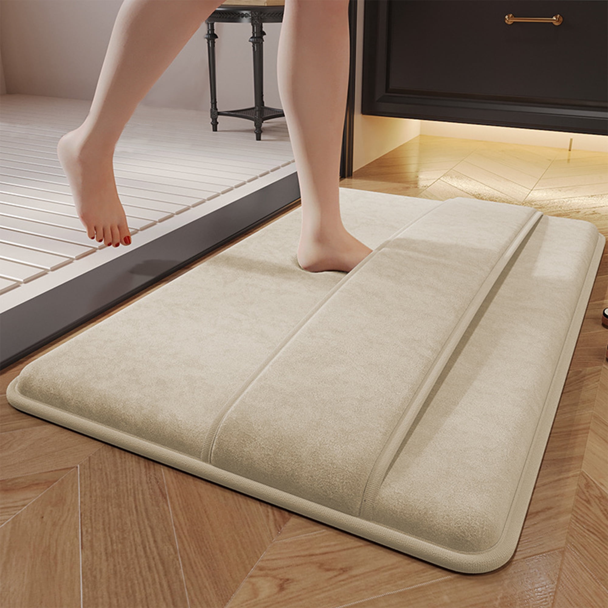 Unique Bargains Memory Foam Absorbent Non Slip Bath Rug Khaki 16" x 24"