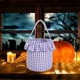 thumbnail image 4 of Black & Orange Halloween Plaid Basket with Tassel - 8.85x8.85x9.25in Barrel Shaped Treat Basket for Candy, Toys & Decor - Portable Trick or Treat Bucket for Kids & Party Supplies, 4 of 6