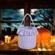 thumbnail image 3 of Cesta a cuadros de Halloween con borla | Cesta de mano estilo barril | Tela a cuadros clásica negra naranja morada | Almacenamiento ligero y plegable | 8,85 x 8,85 x 9,25 pulgadas | 1 Pieza | Bolsa, 3 of 5