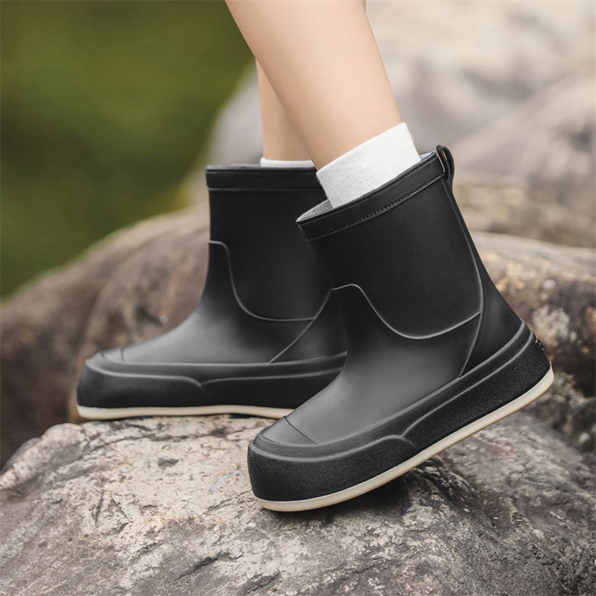 AUXDIQ Rain Shoes Women Mid-calf Boots Waterproof Rain Boots Outdoor Garden Shoes