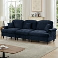 thumbnail image 4 of Elegant Mid Century Large 3 Seater Sofa with Removable Ruffled Skirt and Flared Arms, Comfy Chenille Fabric Couch for Living Room, Blue, 4 of 9