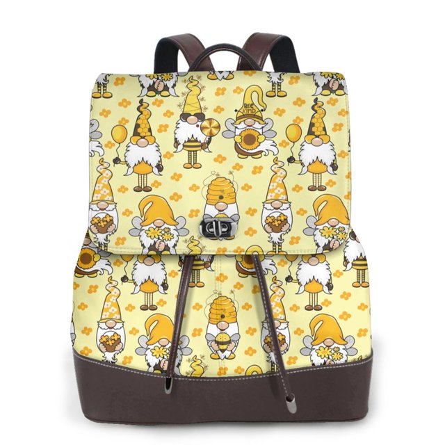 Easygdp Garden Honeybee Gnomes Mochila de Cuero para Mujeres, Bolso de Hombro, Bolsos de Mano de Moda para Trabajo y Viajes