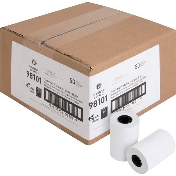 Business Source, BSN98101, 2-1/4"x55' POS Receipt Thermal Rolls, 50 / Carton, White