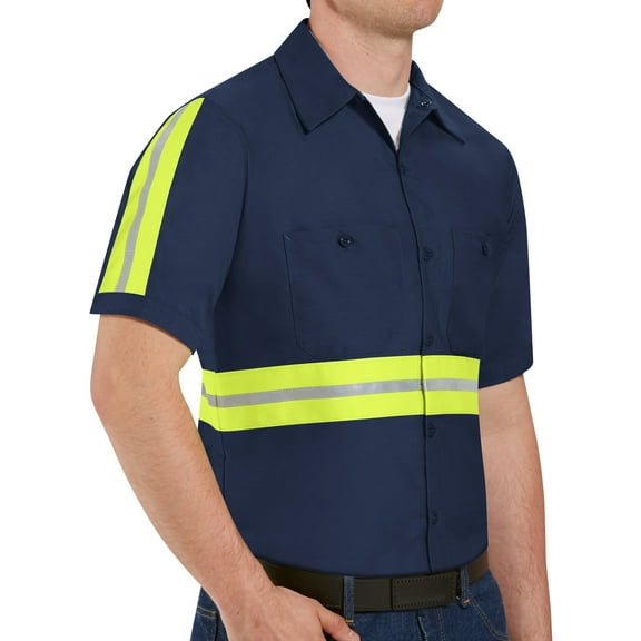 Red Kap Men's Short Sleeve Enhanced Visibility Industrial Work Shirt