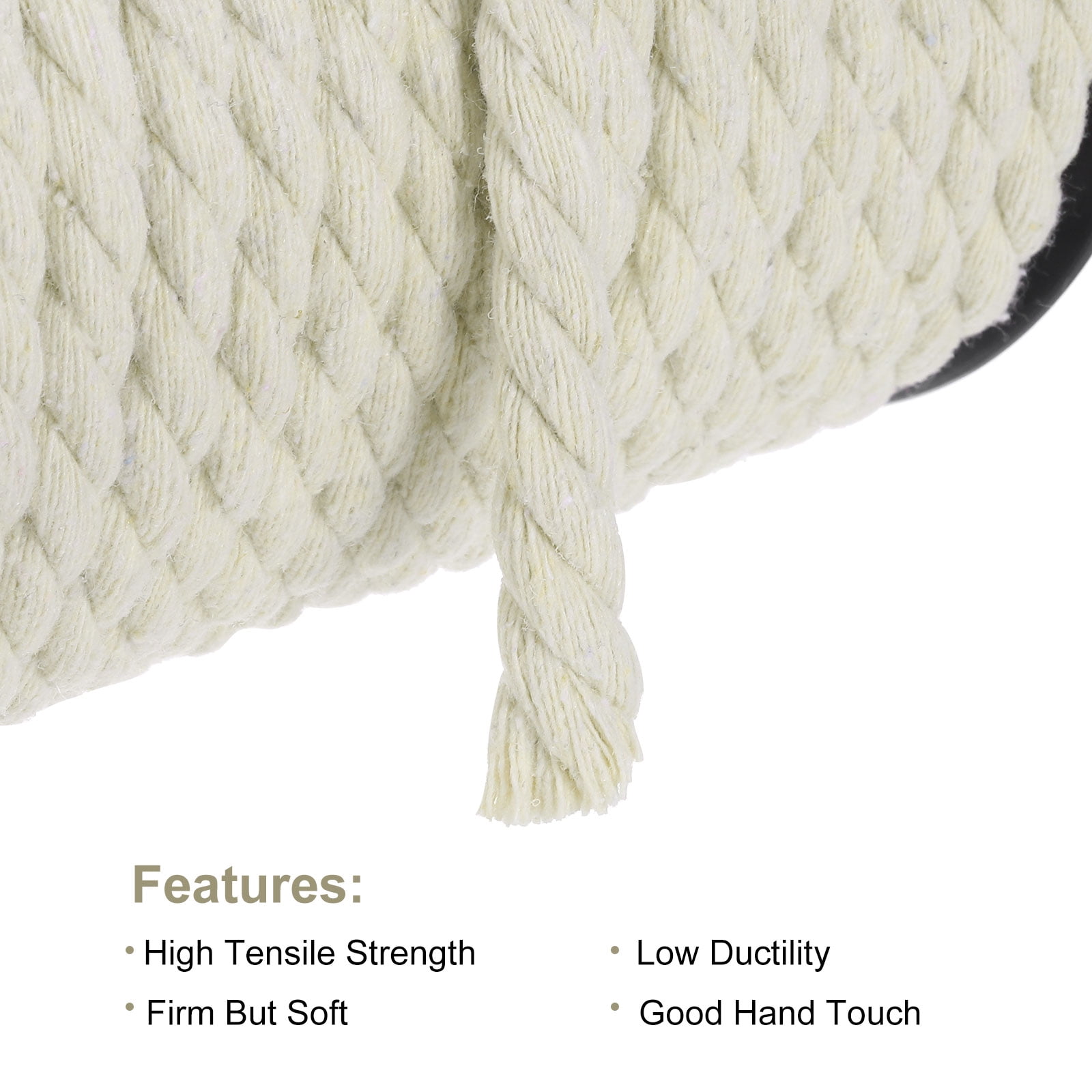 Cotton Rope 3 Strand Twisted Braided Rope Cord, Cream White 40m/47 Yard 8mm Dia for Wall Hanging, Plant Hanger