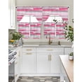 thumbnail image 4 of Pink Gray Stripes Swag Kitchen Curtains Sets for Windows 24 Inch Length, Watercolor Modern Abstract Minimalist Short Window Curtain Panels Swags Valances and Tiers 3 Piece Set for Cafe/Dining Room, 4 of 5