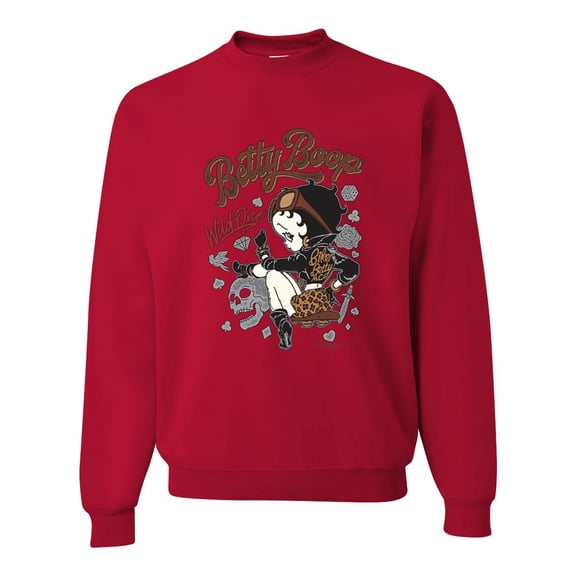 Wild Bobby, Biker Betty Boop Wild One MC Motorcycle Betty Boop Unisex Crewneck Sweatshirt, Red, XX-Large