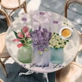 thumbnail image 3 of Vase Tulip Round Fitted Table Cover Lavender Jasmine Purple Striped Plant Linen Waterproof Table Cloth with Elastic Edge Wipeable Tablecloth for Picnic Camping Party Fits 55"-60" Diameter, 3 of 8