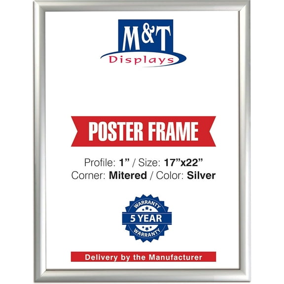 M&T Displays 17x22 Snap Poster Frame Silver Aluminum Photo Picture Document Certificate Sign Holder