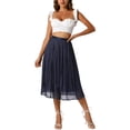 thumbnail image 2 of INSPIRE CHIC Pleated Midi Skirt for Women's Elastic Waist Casual Accordion Skirts S Navy Blue, 2 of 6
