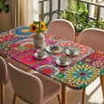 thumbnail image 3 of Colorful Ethnic Table Cloths for 4 Foot Rectangle Tables, Modern Abstract National Geometric Red Patio Waterproof Elastic Fitted Tablecloths, Washable Rectangular Table Cover for Camping, 3 of 8