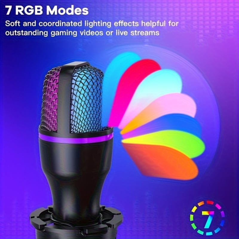 RGB Condenser Gaming Microphone Kit - PC USB Microphone with Tripod/Spray Cover | for Live Streaming/Podcasting/Ps5/Pc Gaming/Online Conferencing