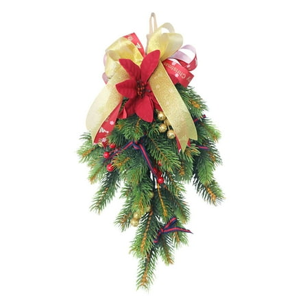 Minkissy Flocked Christmas Wreath with Pine Branch Pendant Holiday Door Decoration 1 Pack