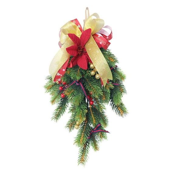 Minkissy Flocked Christmas Wreath with Pine Branch Pendant Holiday Door Decoration 1 Pack