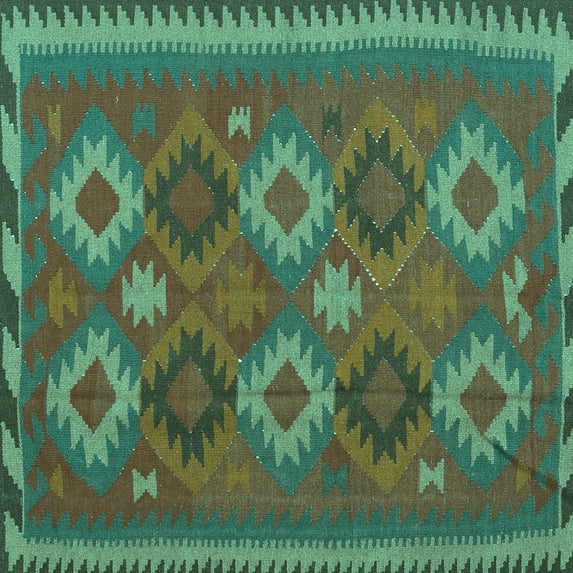 Ahgly Company Indoor Square Oriental Turquoise Blue Traditional Area Rugs, 3' Square