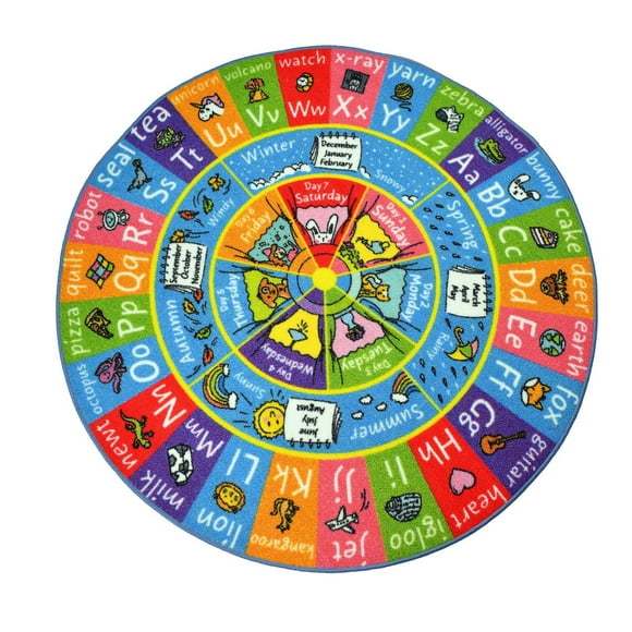 KC Cubs Playtime Collection ABC Alphabet, Seasons, Months and Days of The Week Educational Learning & Game Round Circle Area Rug Carpet for Kids and Children Bedrooms and Playroom