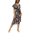 thumbnail image 3 of VISgogo Vestido casual de verano para mujer, estampado floral, cuello en V, manga corta, cinturón, una pieza para damas, blanco/rosa/azul claro/negro VISgogo  moda, 3 of 9