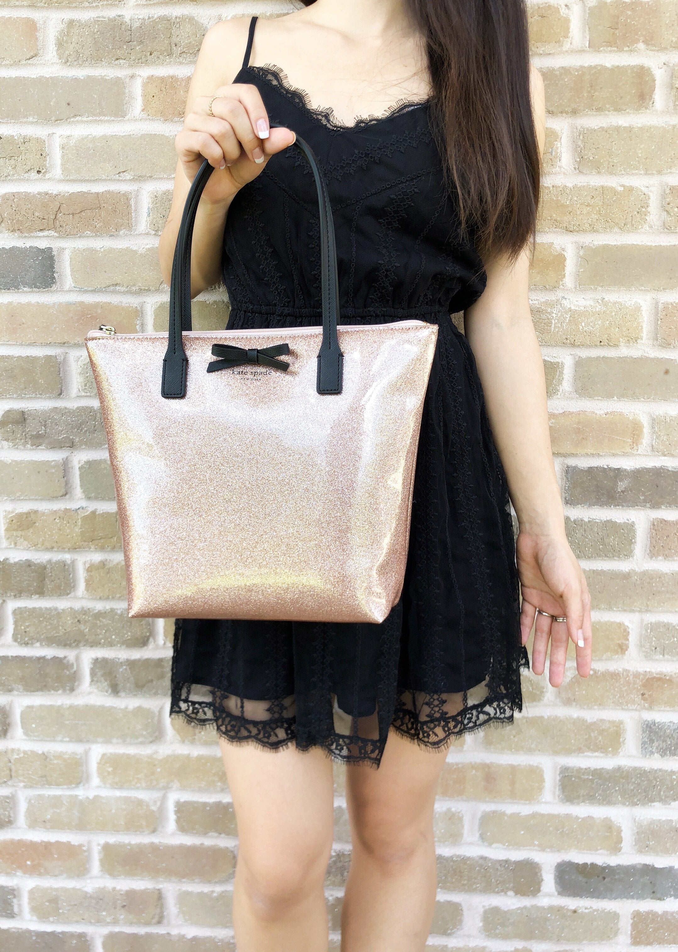 kate spade rose gold glitter tote
